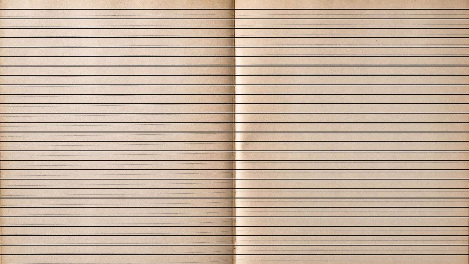 Baseline grid overlay on an old ruled copybook page with evenly spaced writing lines