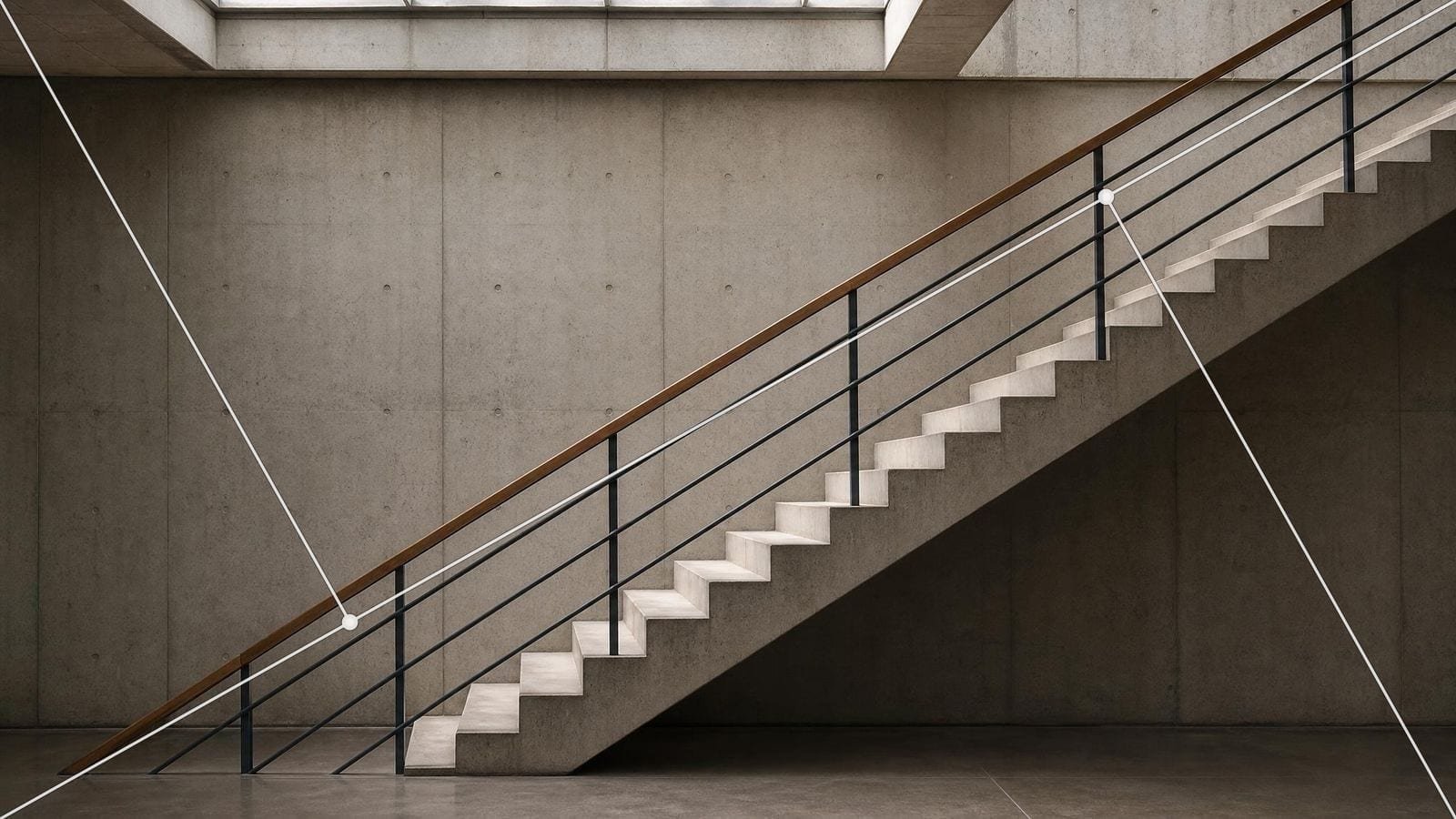 Golden triangle overlay on a concrete staircase running corner to corner as a diagonal