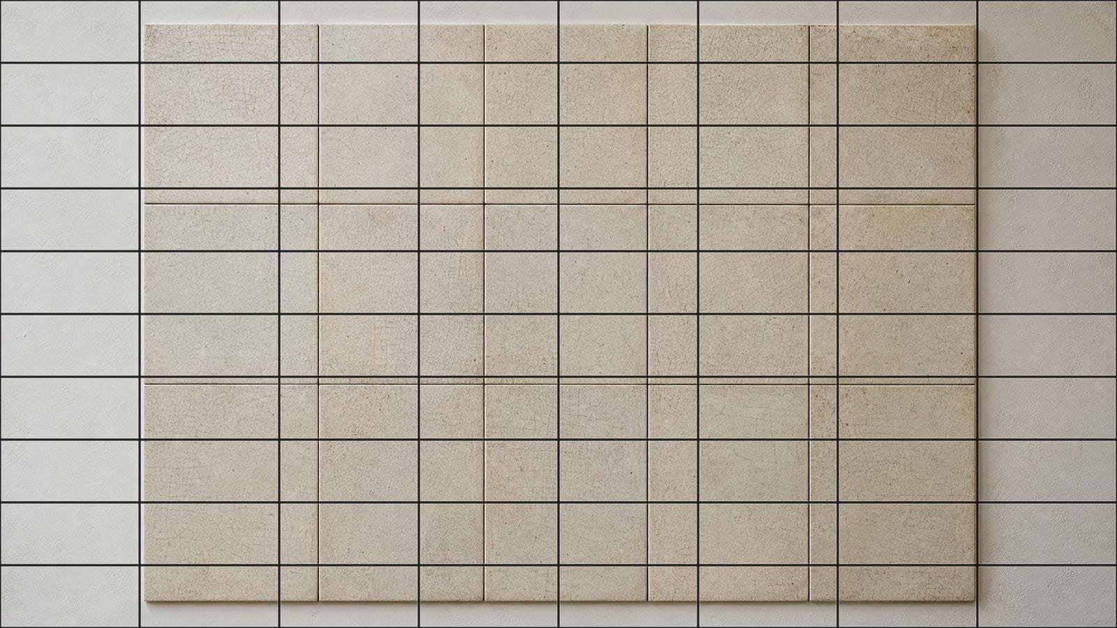 Image splitter overlay on a glazed ceramic panel made from equal butted sections