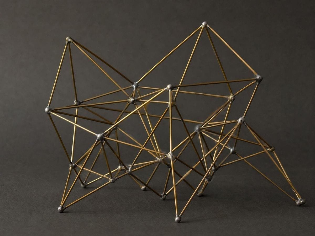 A soldered brass wire model with fine rods running between a scatter of joined nodes
