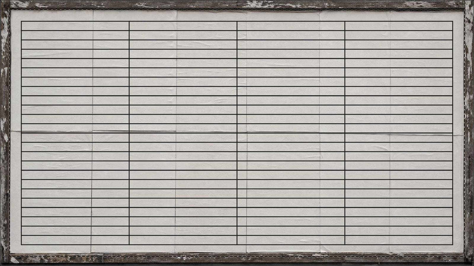 Poster grid overlay on a blank pasted billboard showing regular vertical and horizontal seams