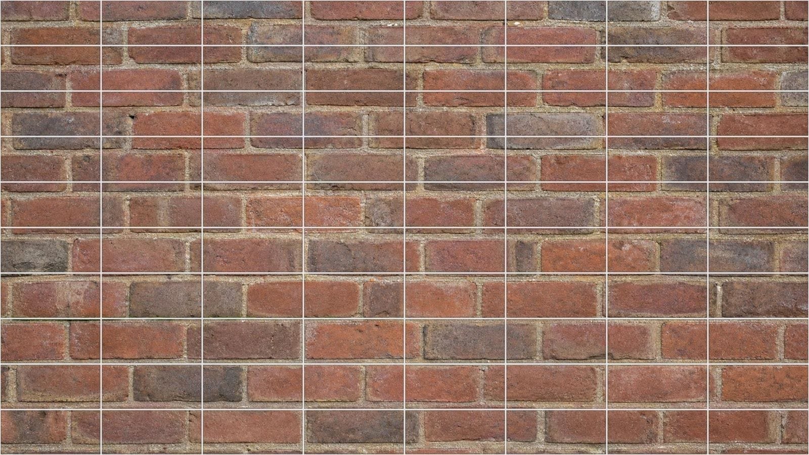 Rectangular grid overlay on a brick wall in stretcher bond with cells wider than tall