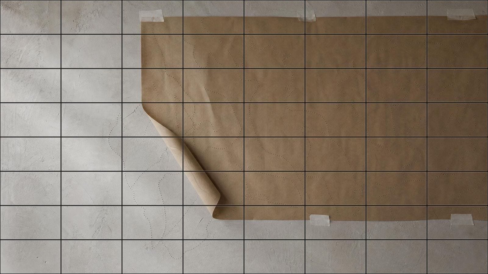 Transfer scaling grid overlay on a pricked fresco cartoon lifted from fresh plaster