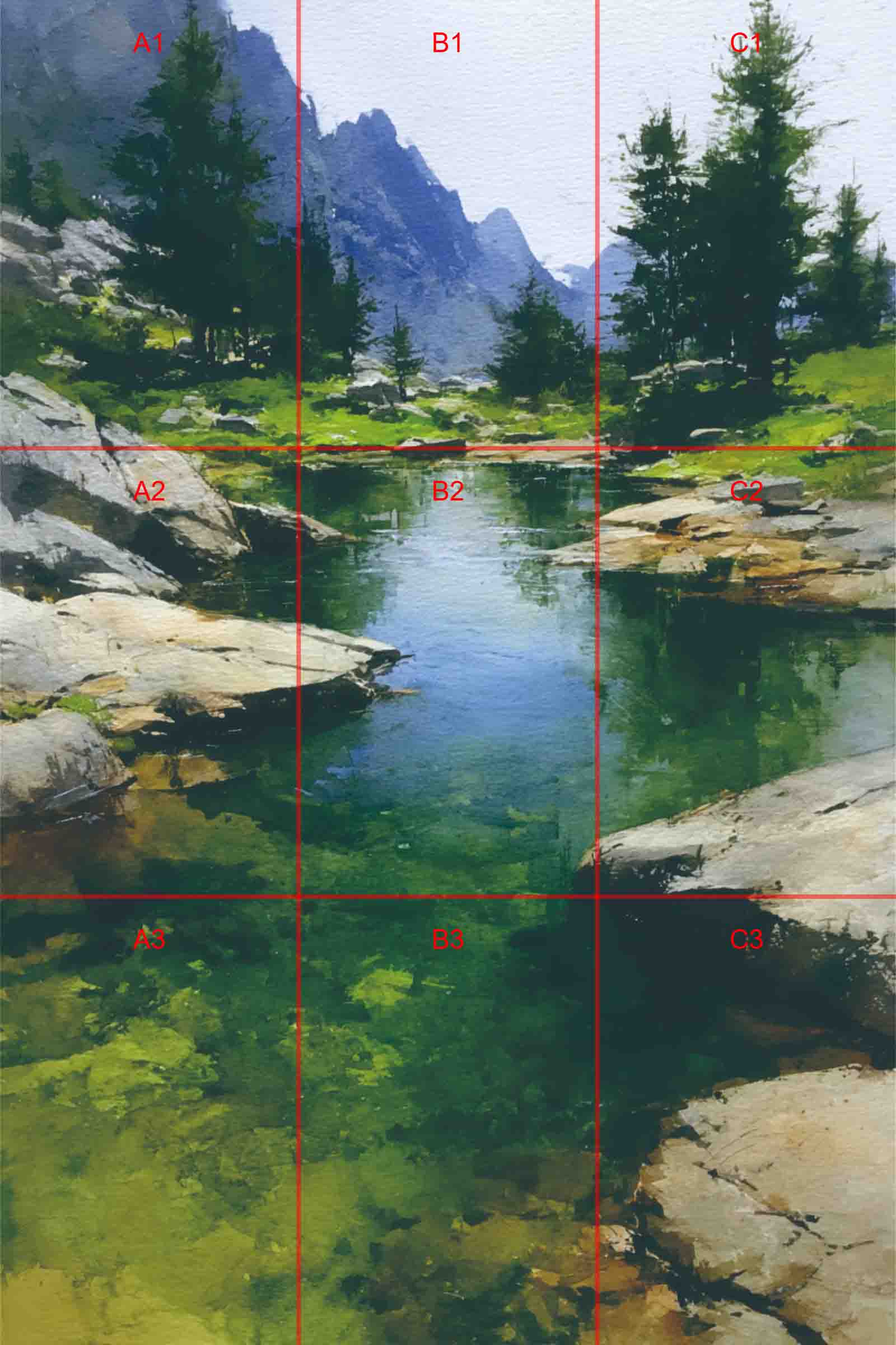 Grid Maker Pro Before/After Comparison for Accurate Drawing Artists using Grid Maker Pro drawing grid overlay for landscape painting with before and after comparison