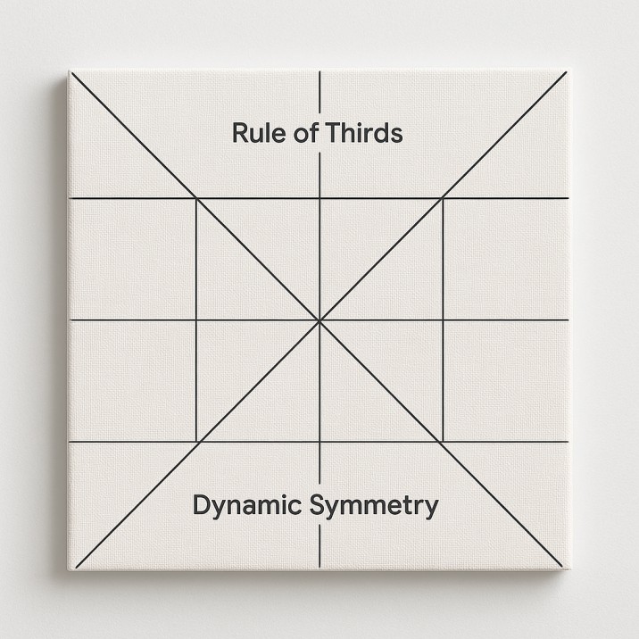 Canvas showing both Rule of Thirds and Dynamic Symmetry diagonals combined in one grid.