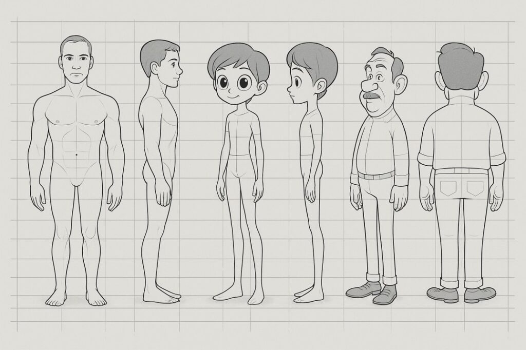 Three different character styles shown against proportional grids to maintain consistency