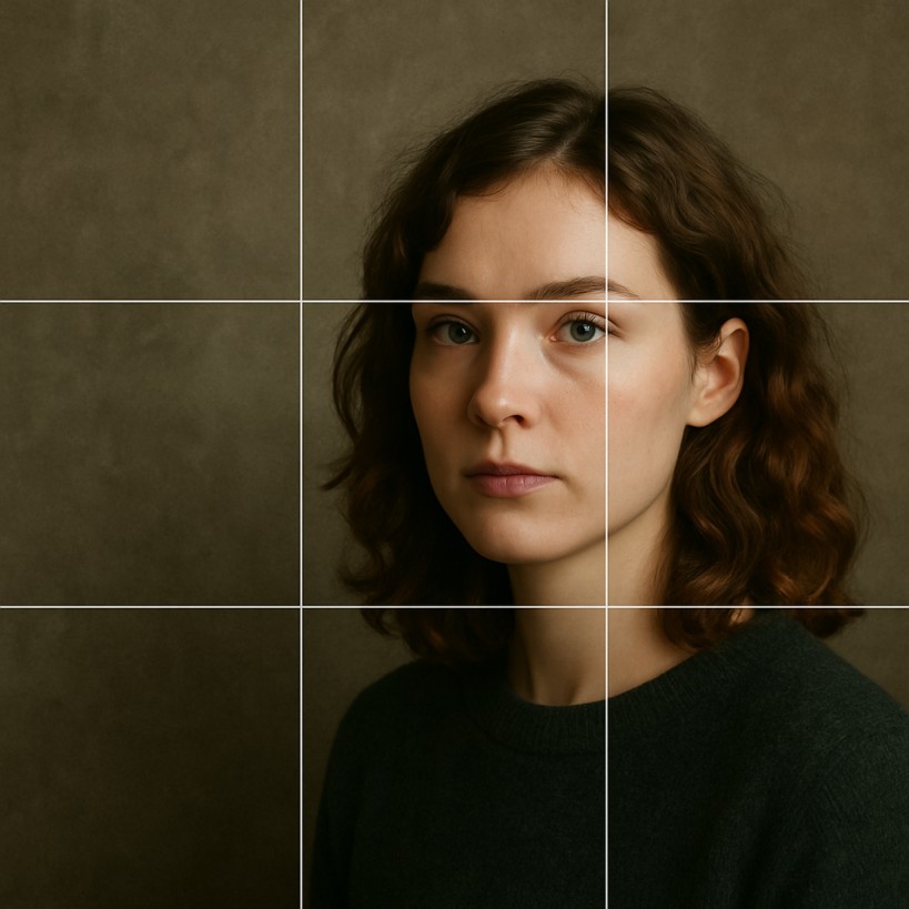 Portrait with subject off-center, eyes aligned to the upper third line