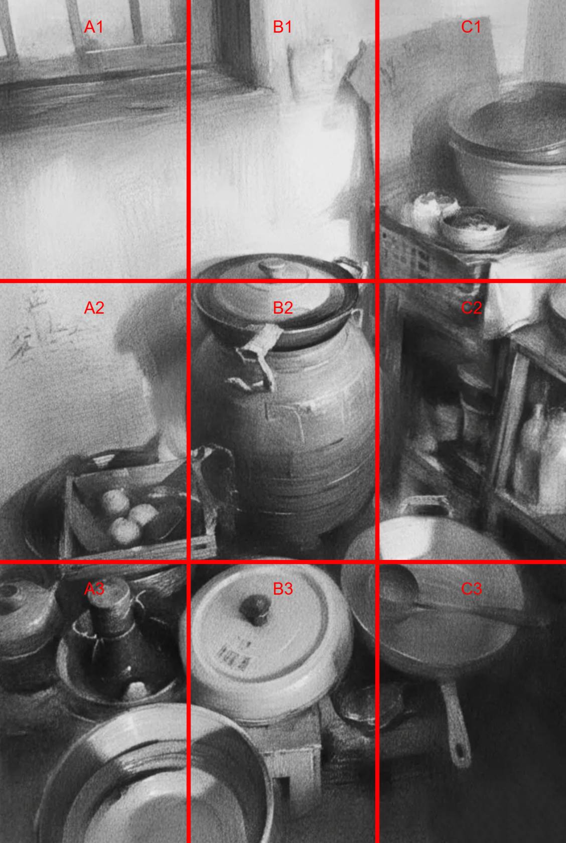 Artists using Grid Maker Pro drawing grid overlay for landscape painting with before and after comparison