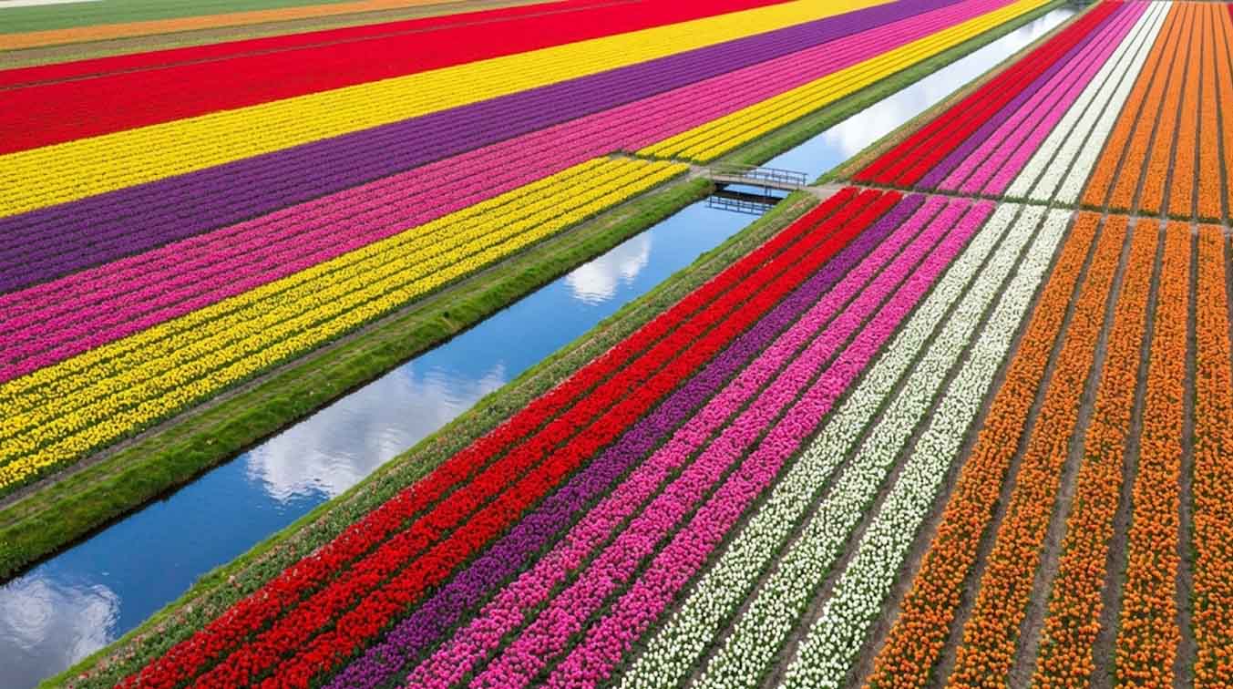 Tulip field with natural repeating rows, a pattern design reference before the grid