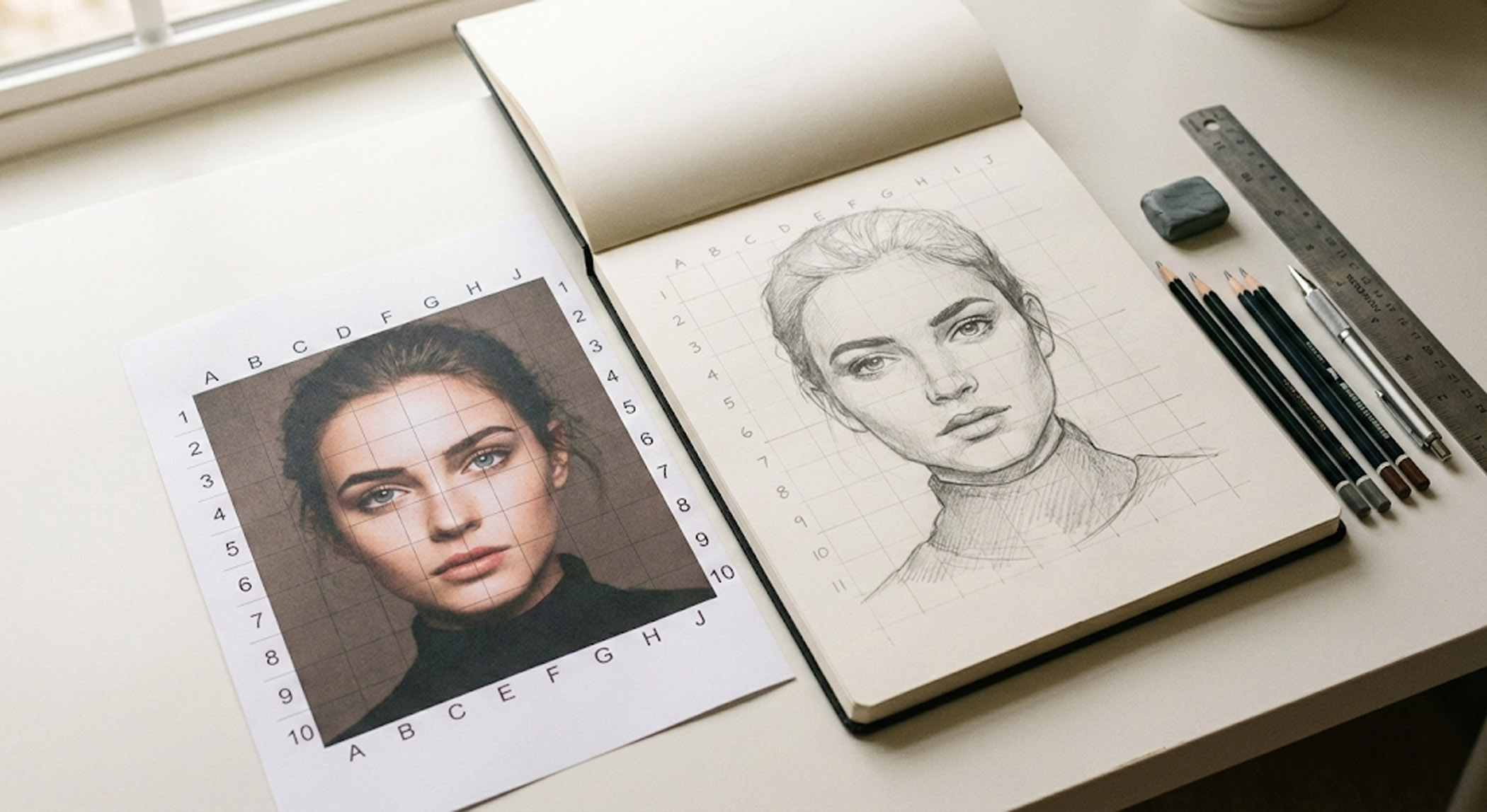 Getting started with Grid Maker Pro tutorial showing reference to sketch workflow