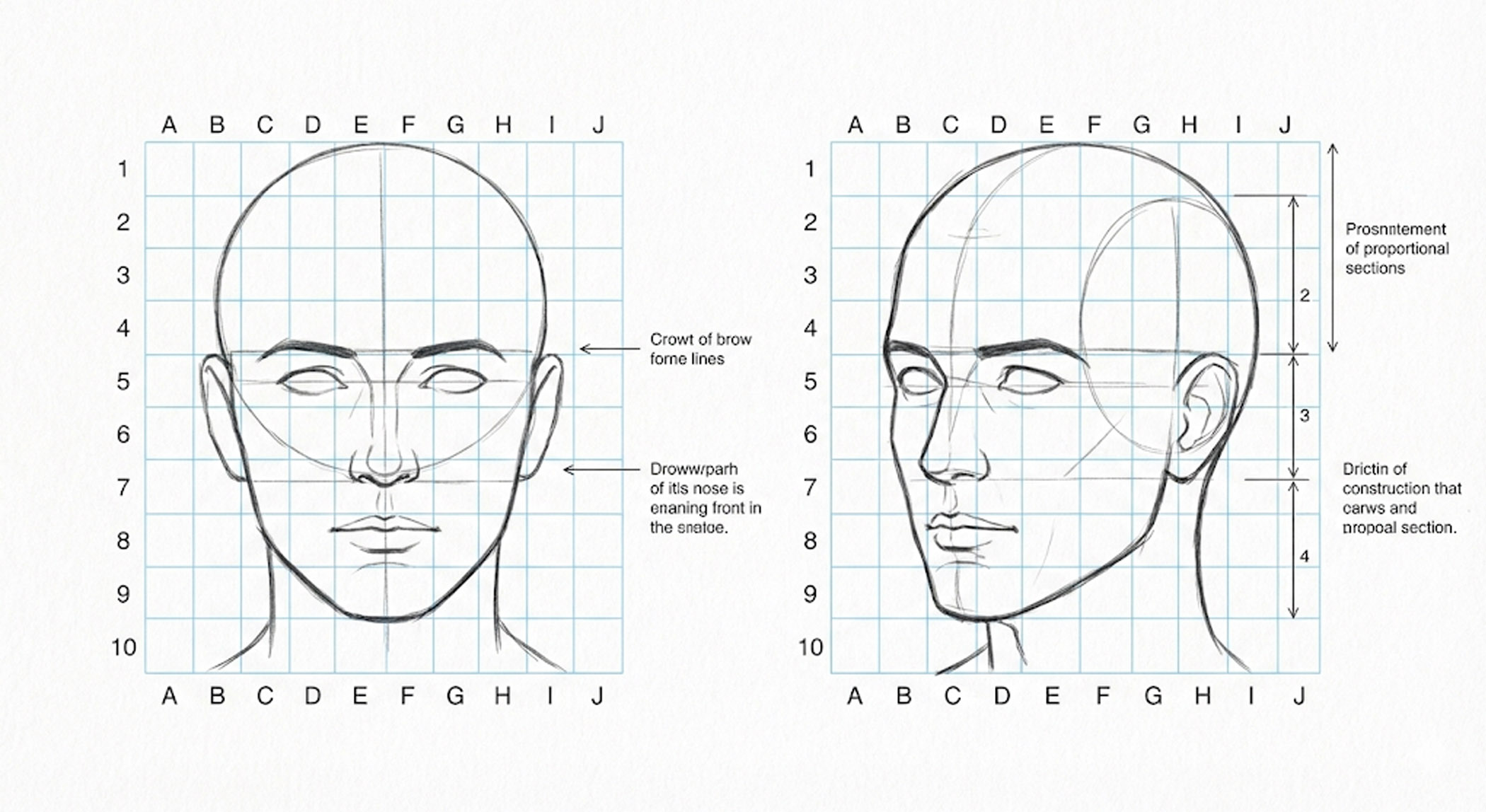 Loomis method tutorial with custom grids for accurate facial proportions