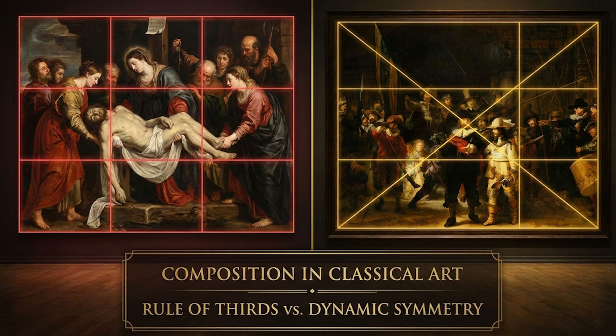 Comparison of Rule of Thirds and Dynamic Symmetry grid composition techniques